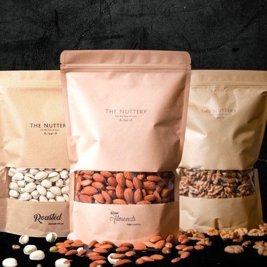 Almonds, Walnuts & Pistachios (50%less Salt) Combo (1Kg each) - The Nuttery