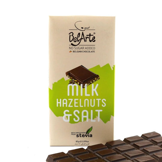 Belarte Sugar Free Milk, Hazelnuts & Salt Chocolate bar