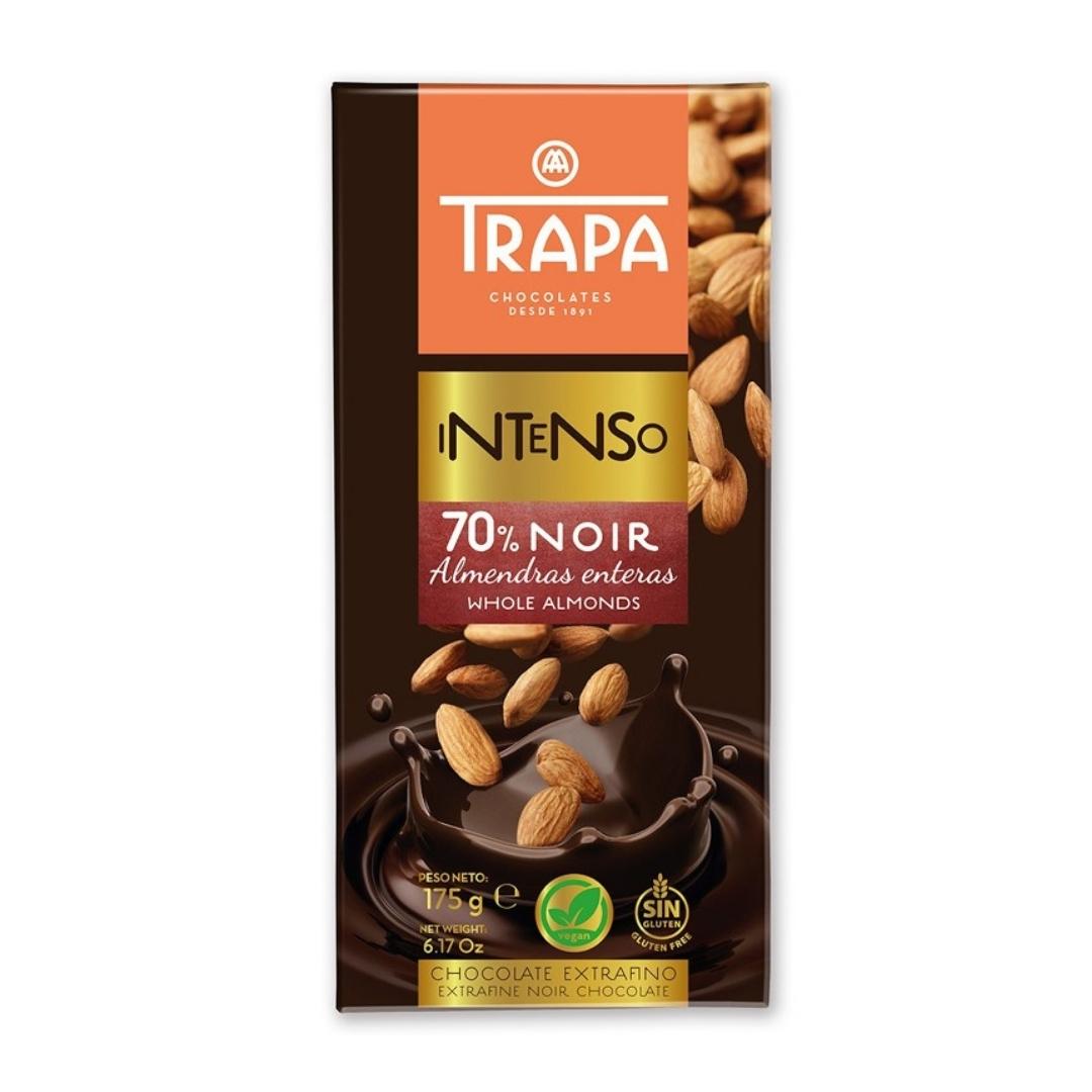 Trapa Intense dark chocolate with whole Almonds (70%, Gluten Free)